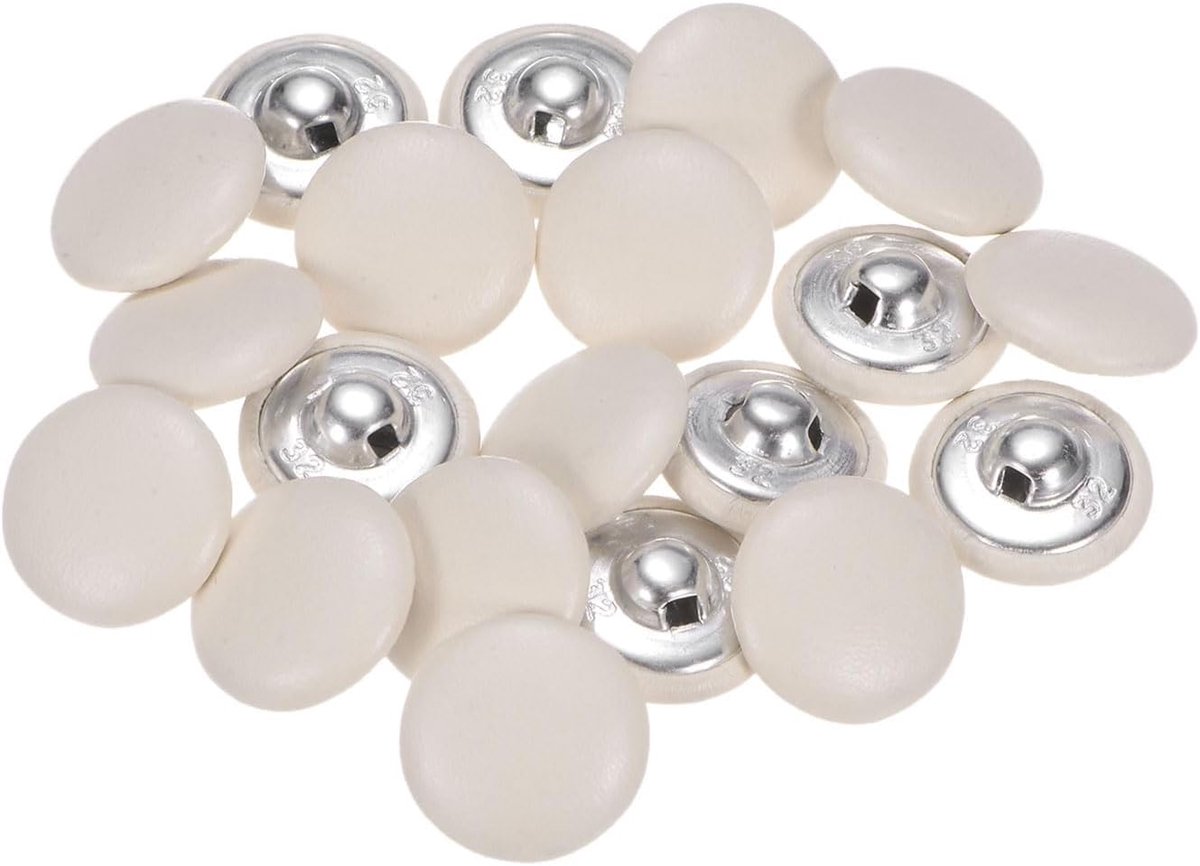 Knopen met lederen bekleding, 20 mm, metaal, ronde knopen, beige