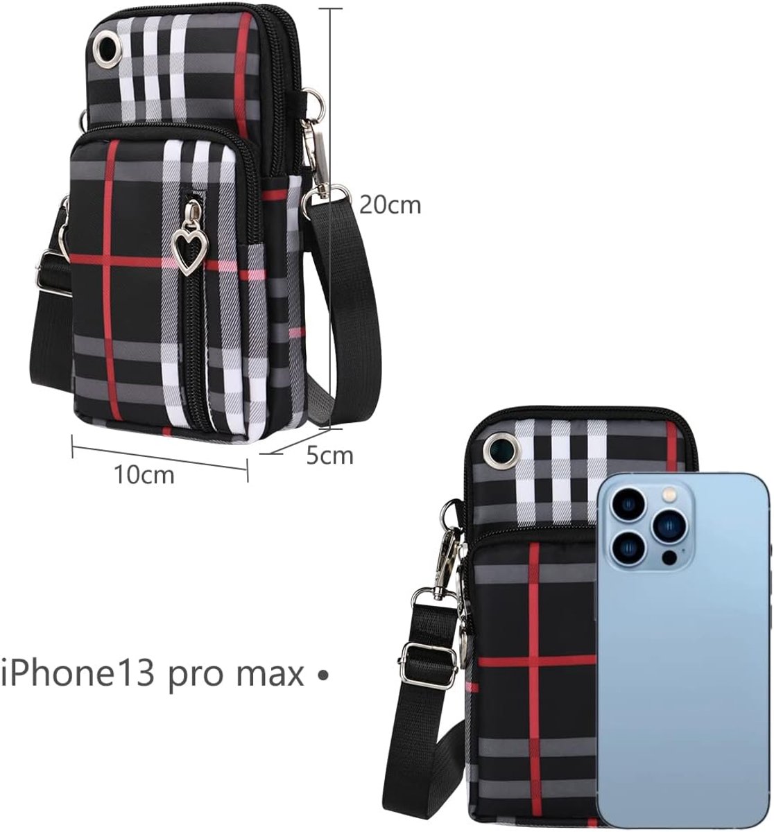 Telefoontasje om om te hangen, nylon, kleine schoudertas met koptelefooningang, mini crossbody schoudertas, mobiele telefoontas, mobiele telefoon schoudertas voor mobiele telefoon onder de 7“