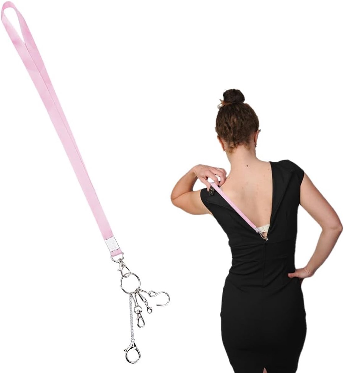 1Stand Jurk Rits Helper Bedeelde 58cm Jurk Ritsverlengstuk Ritstrekker Helper Rits Assistent Hulpmiddel Ritshulp Trekker voor Bijna Alle Ritssluitingen, Roze