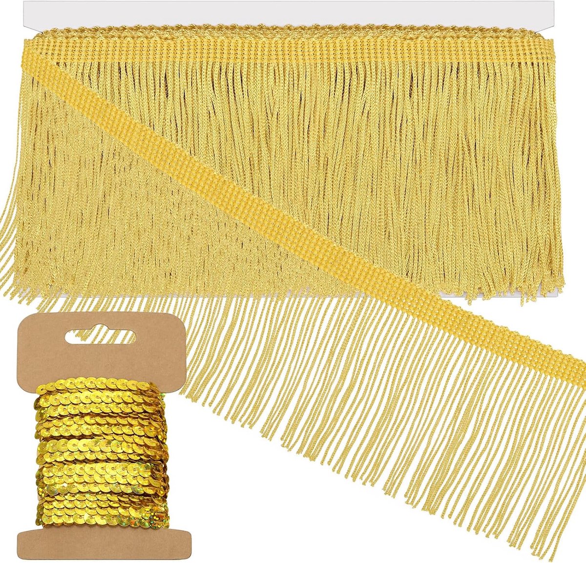 4,5 meter × 10 cm gouden franje met pailletten trim, stoffen franje, kant trim, kwastje, naaien franje trim voor kleding accessoires bruiloft Latijnse jurk lampenkap DIY-ambachten decoratie