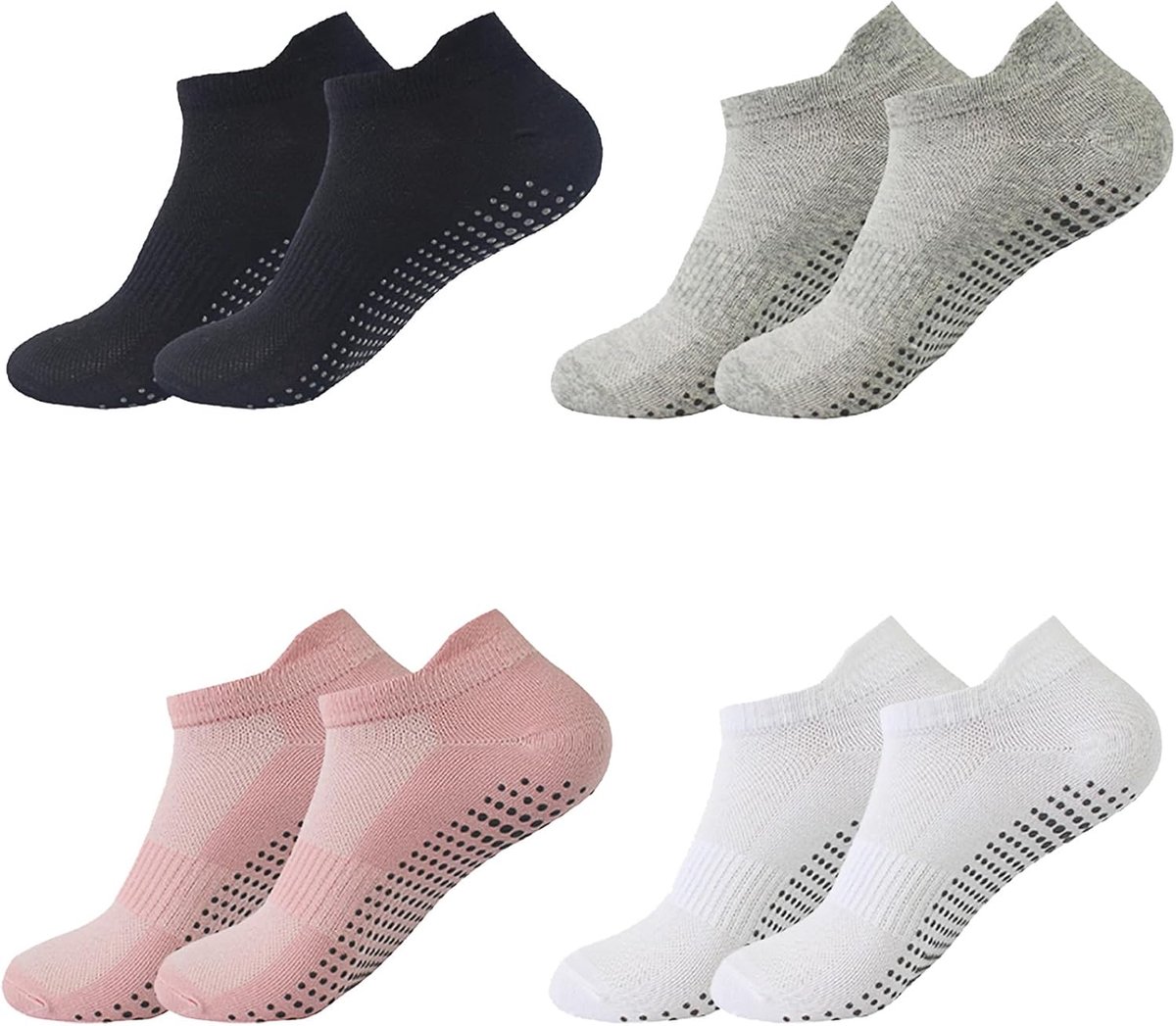 Sokken, 4 paar antislip sportsokken, antislipsokken voor dames, pilates, antislip, voor yoga, barre, pilates, thuis