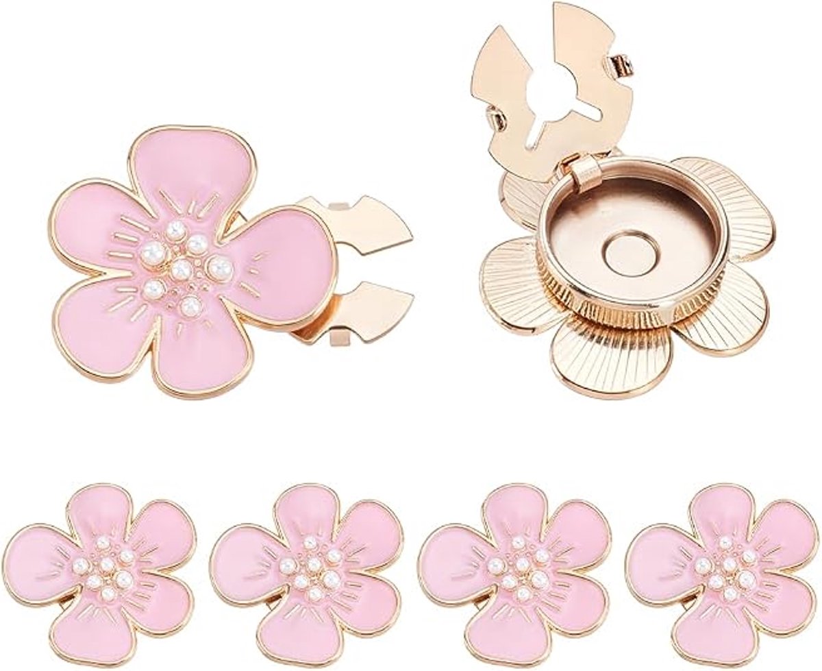 6 Stuks Roze Camelia Bloemknoopversieringen van Allooi - Met Parelaccenten - Geschikt voor Overhemden - Blouses en Tuxedo's - Feestelijk en Zakelijk Gebruik