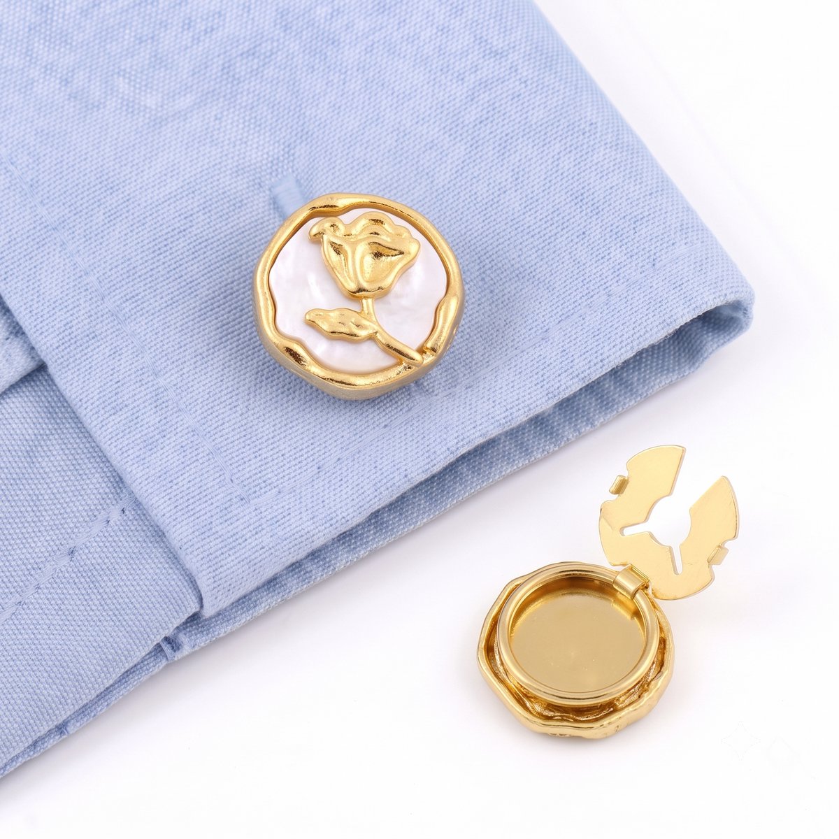 Button Covers Set van 2 - Knoop Covers voor Overhemden & Blouses - Met Parelmoer Look & Roos Bloem - Manchetknopen Alternatief - Accessoires Cadeau