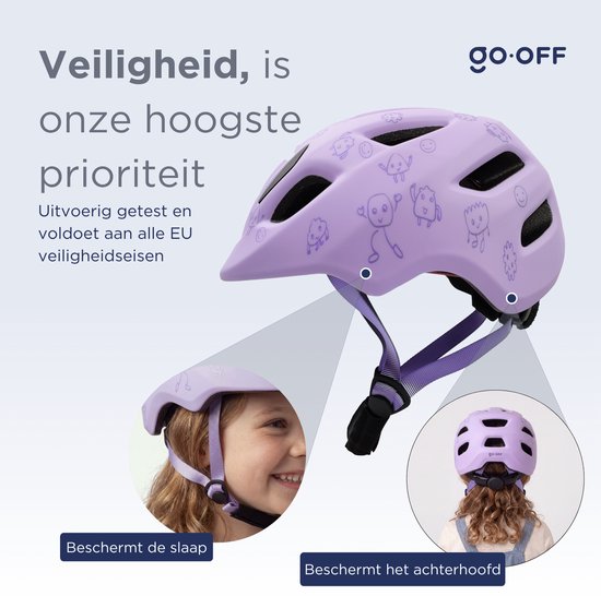 GO-OFF FIRST Kinderhelm - Extra Veilige Fietshelm voor Kinderen - Voor Fietsen en Skaten - Kind vriendelijke Jongens en Meisjes Helm van 1 - 4 Jaar - Lila - Maat XS van GO-OFF FIRST — afbeelding 3