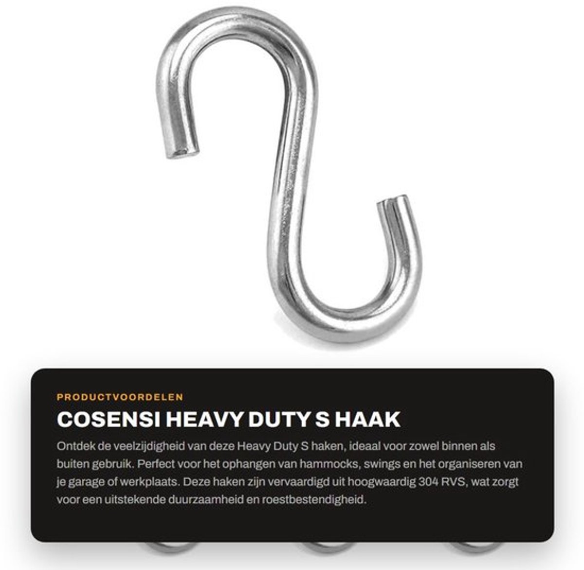 S Haak - 4 Stuks - Roestvrij Staal - Industrieel - Tot 300 kg - Voor Buitengebruik - Eenvoudige Installatie