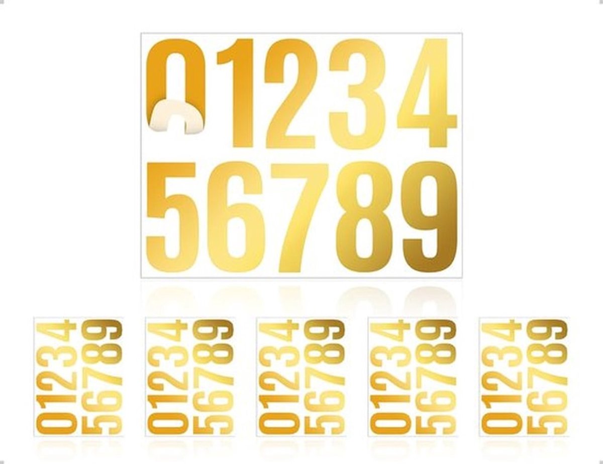 Cijferstickers 10 cm - Zelfklevend - Waterdicht - Reflecterend - Vinyl - Set van 5 (0-9) - Nummerstickers