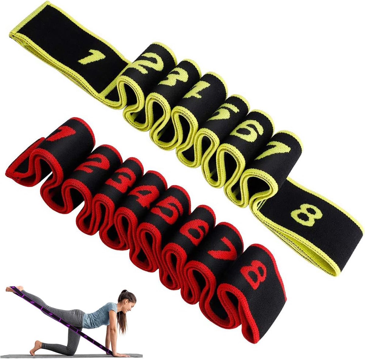 Yoga Stretch Bands 2pcs - Rood + Geel - Verstelbaar en elastisch - Ideaal voor fitness en danstraining - SnelShoppen