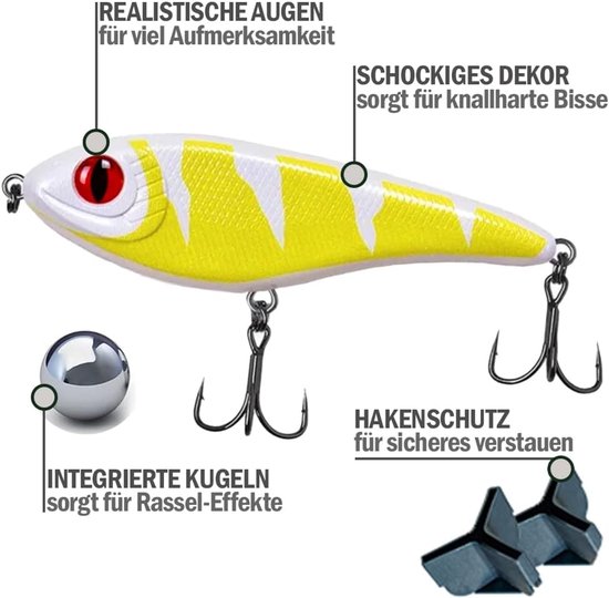 Jerkbait pike 15 cm - 80 g slow sink - UV-actief - perfect voor grote snoeken - SnelShoppen — afbeelding 5