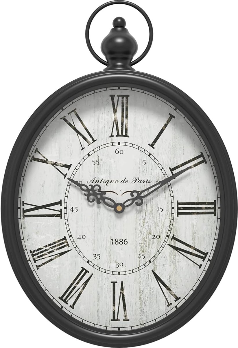 SnelShoppen - Menterry Retro Wandklok - Antieke Muurklok - Vintage Stijl - Zwarte Rechthoekige Klok - Stil en Batterij Aangedreven Decoratie voor Keuk