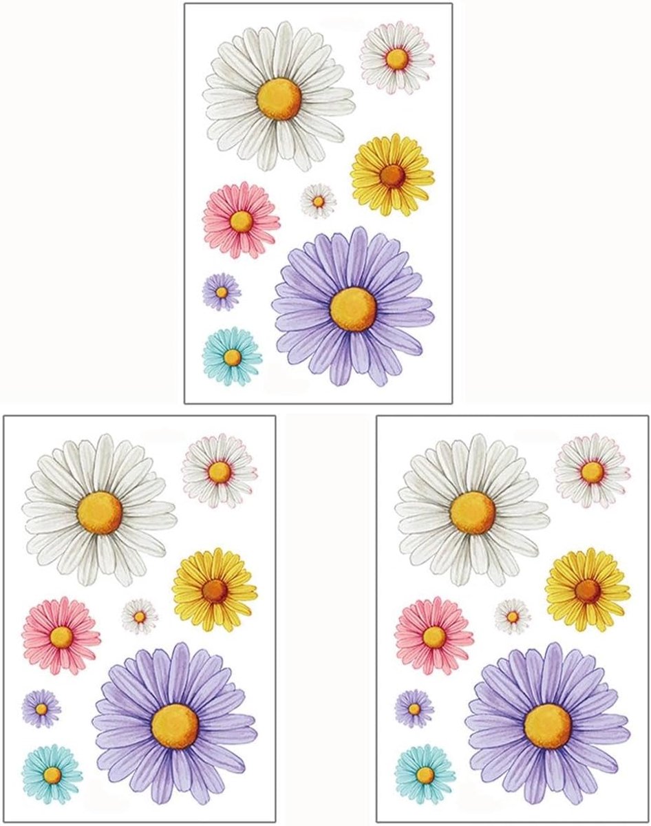 Thijox - 3 Stuks Veelkleurige Chrysant Sticker Set - Schattige Zelfklevende Bloemenstickers - Waterdicht en Levendig voor Auto, Laptop, Fiets en Muur