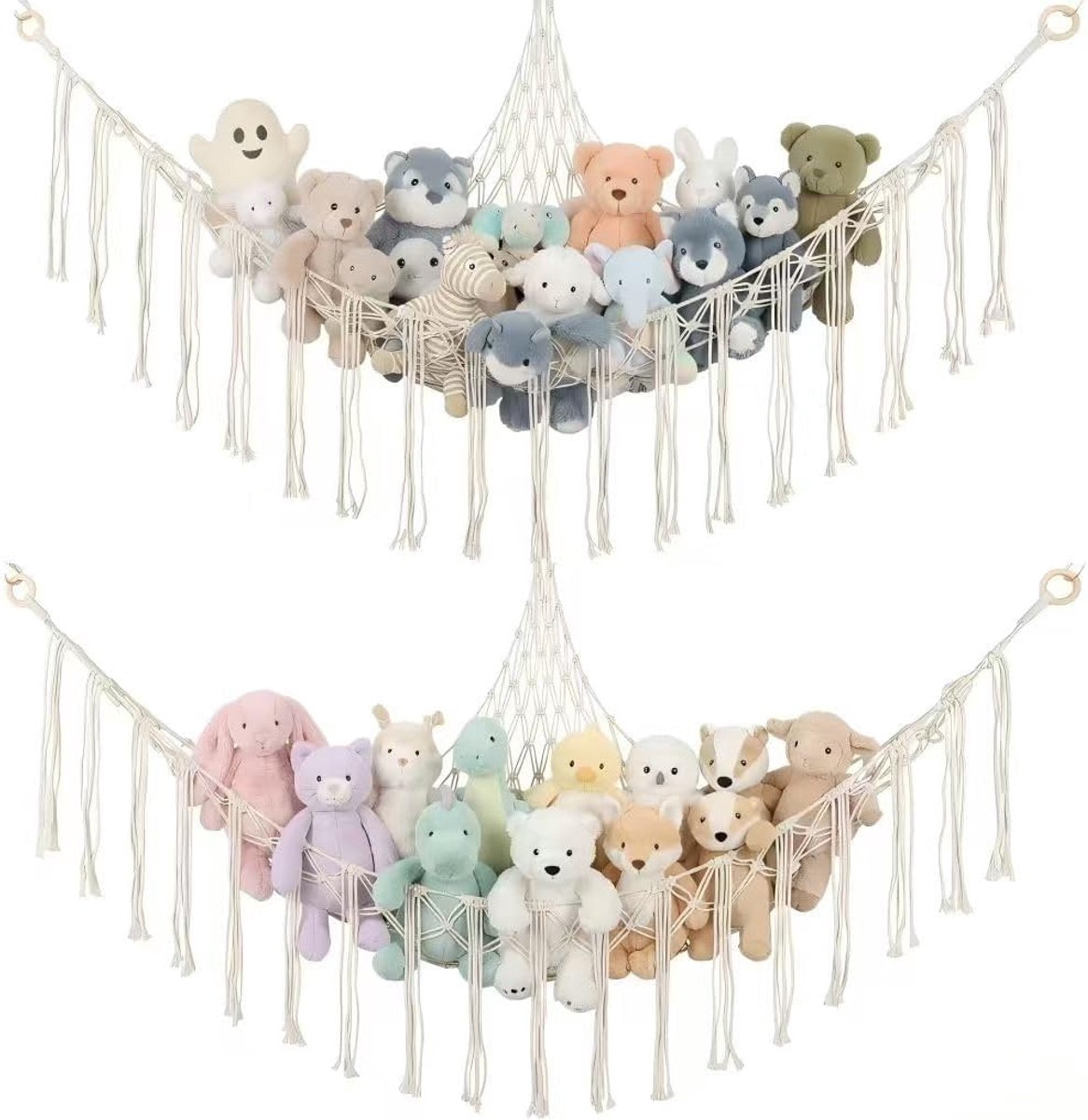 Opbergnet voor knuffeldieren - 2 stuks - macramé - handige hangmat voor kinderkamer - ShopVlot