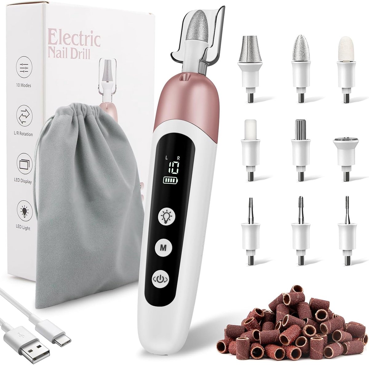 Elektrische Nagelvijl Professioneel - 9-in-1 Manicure Pedicure Set - 10 Snelheidsstanden - LCD Display - Draadloos Oplaadbaar