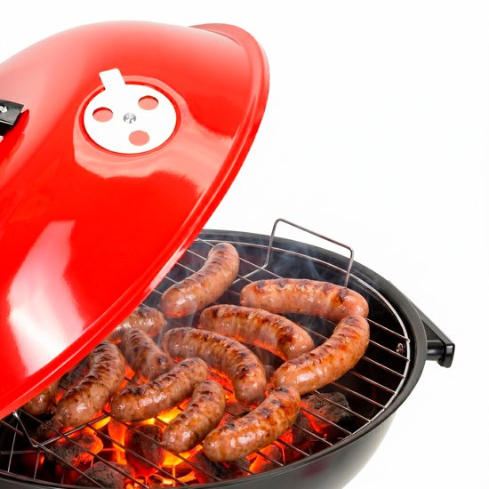Springos Houtskool barbecue - BBQ - Draagbaar - Op Wielen - Asopvangbak - Kunststof - RVS - Zwart - Rood van springos — afbeelding 3