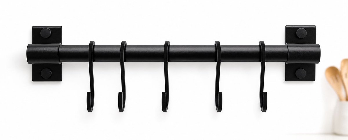 VHV - Keukengerei Ophangstang 30 cm - Aluminium Rek met 5 Haken - Voor Keuken, Badkamer en Werkplaats