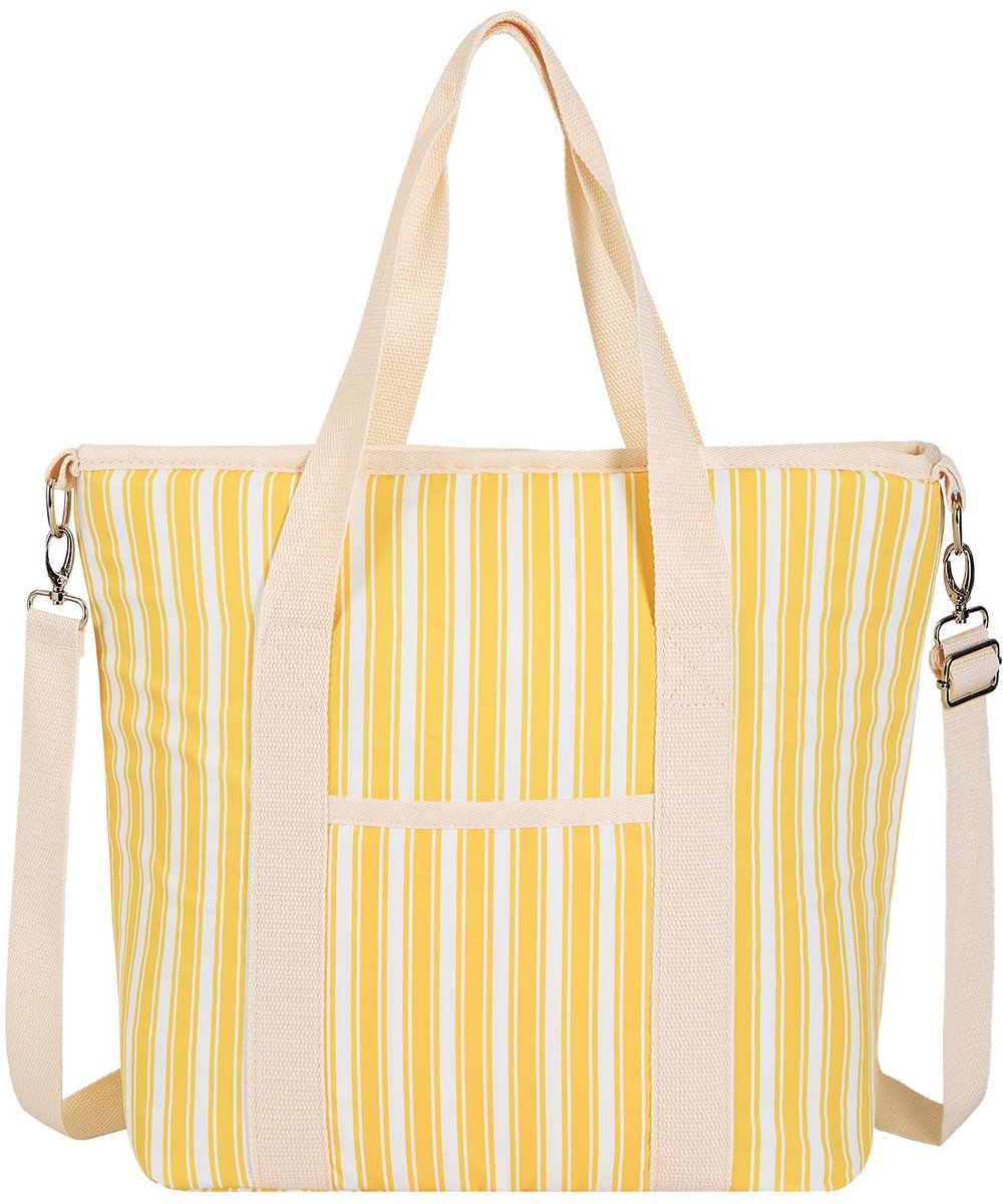 SnelShoppen - Geïsoleerde lunchtas voor volwassenen, herbruikbaar, lekvrij, 29 liter, gele strepen, ideaal voor werk, school, picknick en meer
