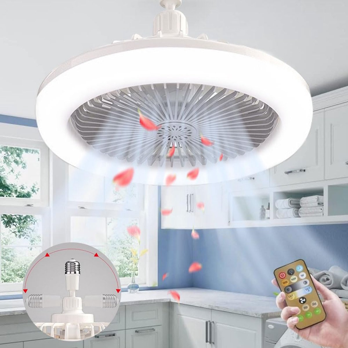 SnelShoppen - Kroonluchter met Plafondventilator E27, Afstandsbediening, Klassiek Design, Plafondlamp voor Woonkamer, Slaapkamer, Keuken, Modern en El
