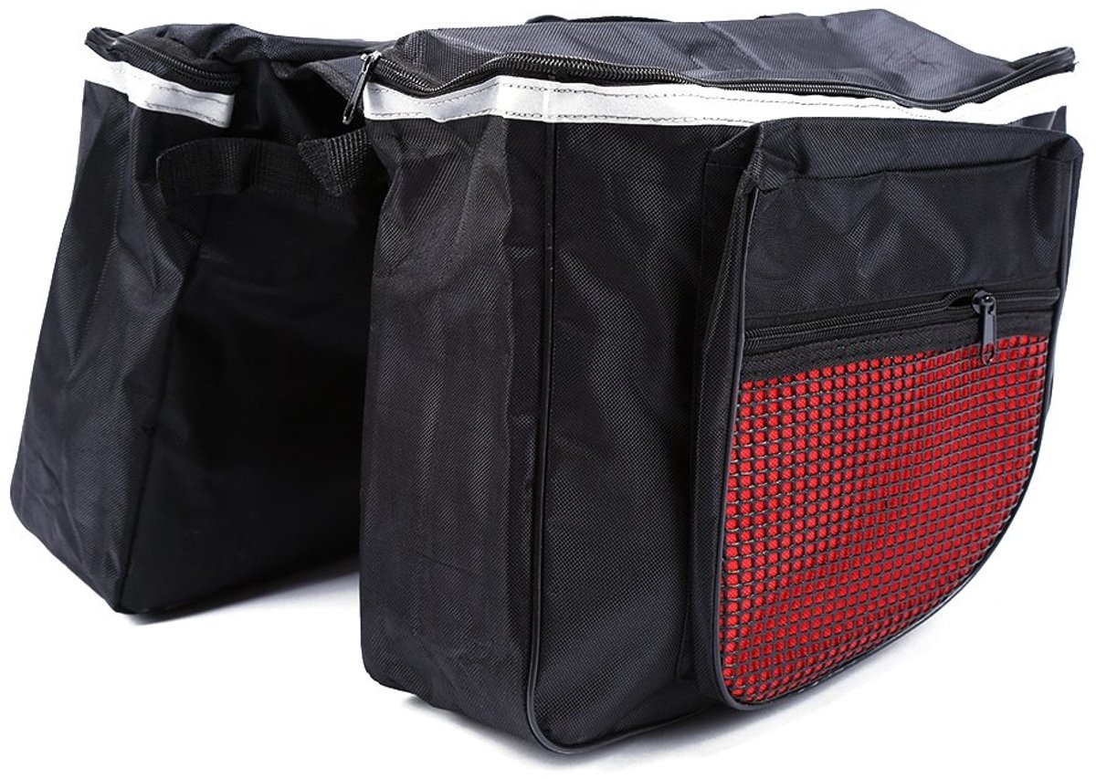 SnelShoppen - Dubbele Fietstas 25L Waterdichte Bagagedrager Achter Fietstas voor Fietsen, Zwart en Rood, Ideaal voor Fietsvakanties en Buitenrijden