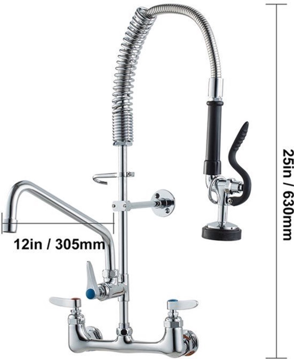 Professionele Keukenkraan – Wandkraan – Pre-Rinse Kraan – Commerciële Spoelkraan – Draaiba