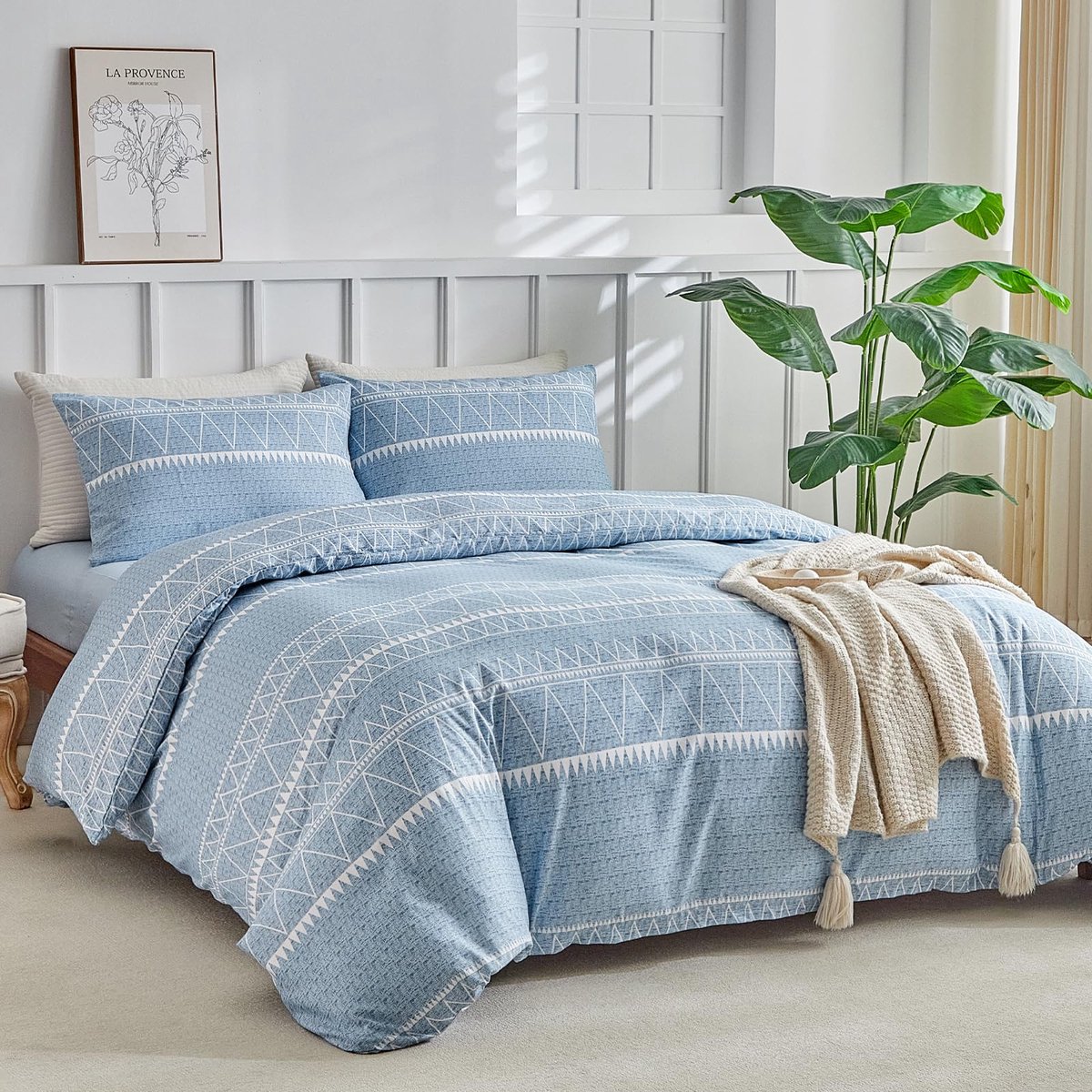 SnelShoppen - 4-Delige Dekbedovertrek Set 240x220cm + Hoeslaken 160x200x35cm + 2 Kussenslopen 65x65cm - Bohemien Beddengoed Blauw voor Unieke Sfeer in