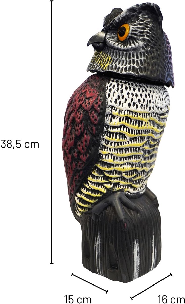 SnelShoppen - Vogelverschrikker Uil 360° Draaibaar met Realistische Ogen - Kunststof Tuinaccessoire voor Tuin & Moestuin - 38,5 cm