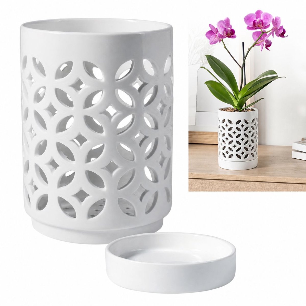 VHV - Orchideeënpot 10 cm met Schotel - Transparante Bloempot met Ventilatiegaten - Voor Verpotten en Kweken