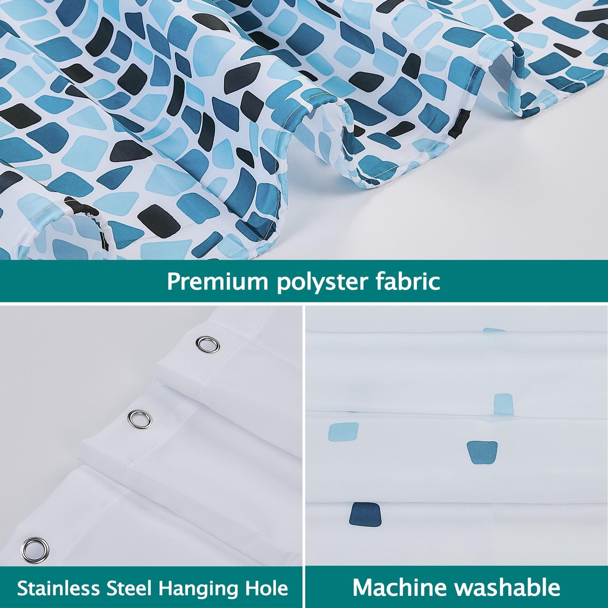 SnelShoppen - Waterdicht Douchegordijn 240x200 cm - Polyester, Wasbaar, Blauw Mozaïek, Inclusief 12 Ringen, Verzwaarde Zoom voor Badkamer