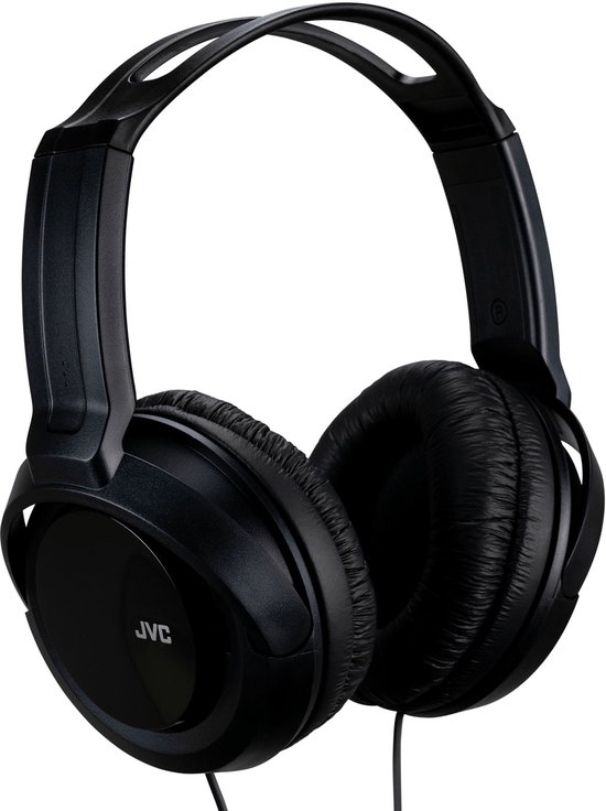 Zwarte JVC over-ear koptelefoon, van voren gezien, met verstelbare hoofdband.