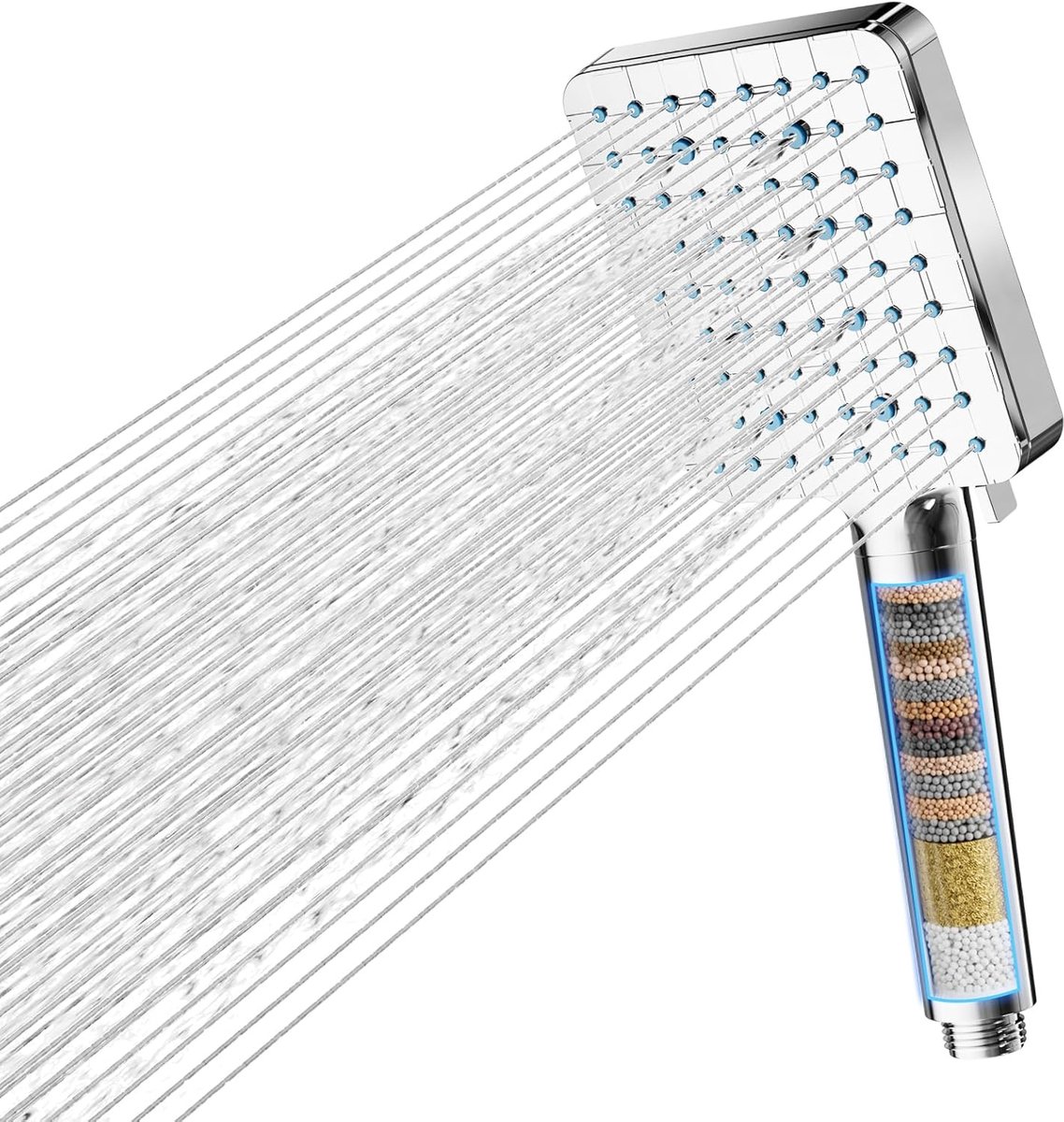 SnelShoppen - Cobbe Douchekop met Filter voor Hard Water, Hogedruk Handdouche, Vierkante Douchekop met 20-Traps Filter, 6 Straalsoorten, Verwijdert Ch