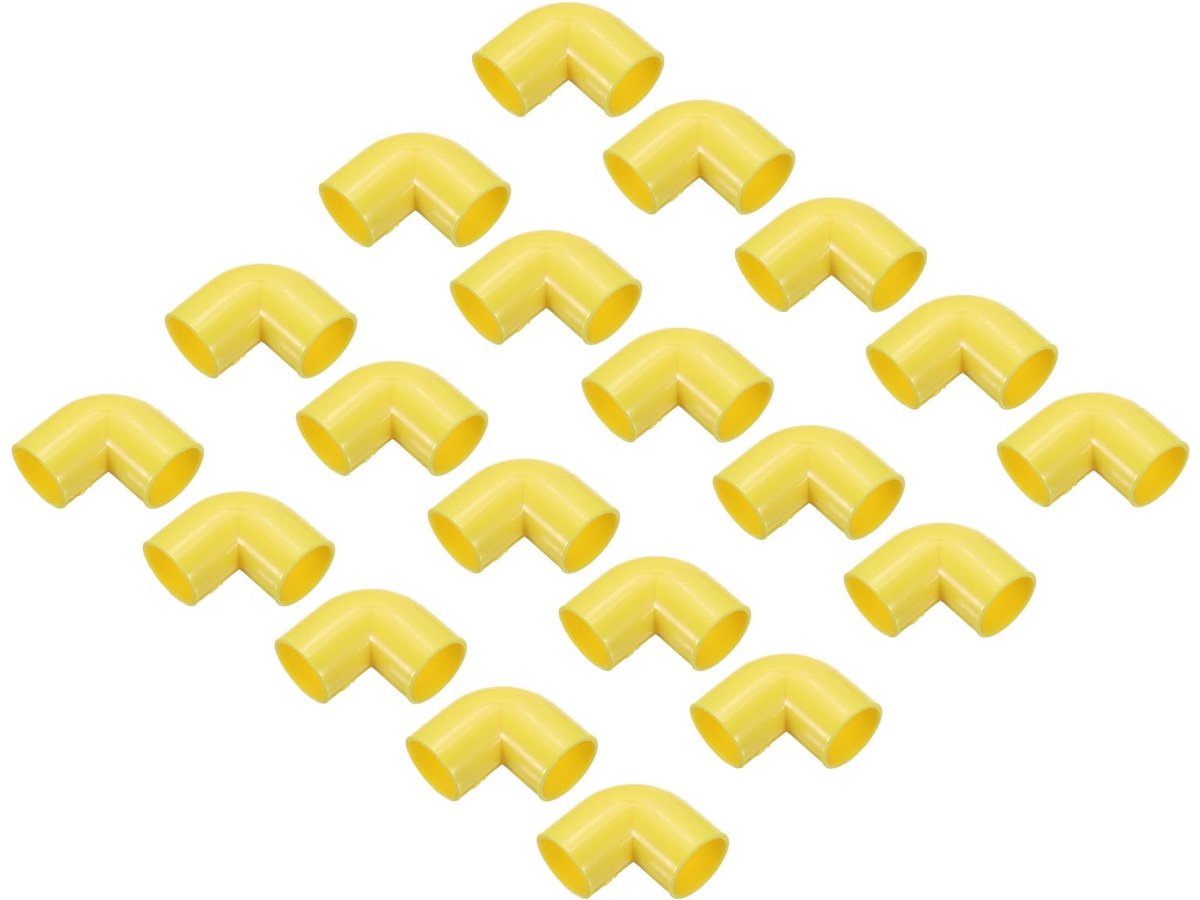 Dailygoods - PVC Koppeling 90 Graden 16mm Geel - Voor Elektrische Lijnen en Slangen - 20 Stuks