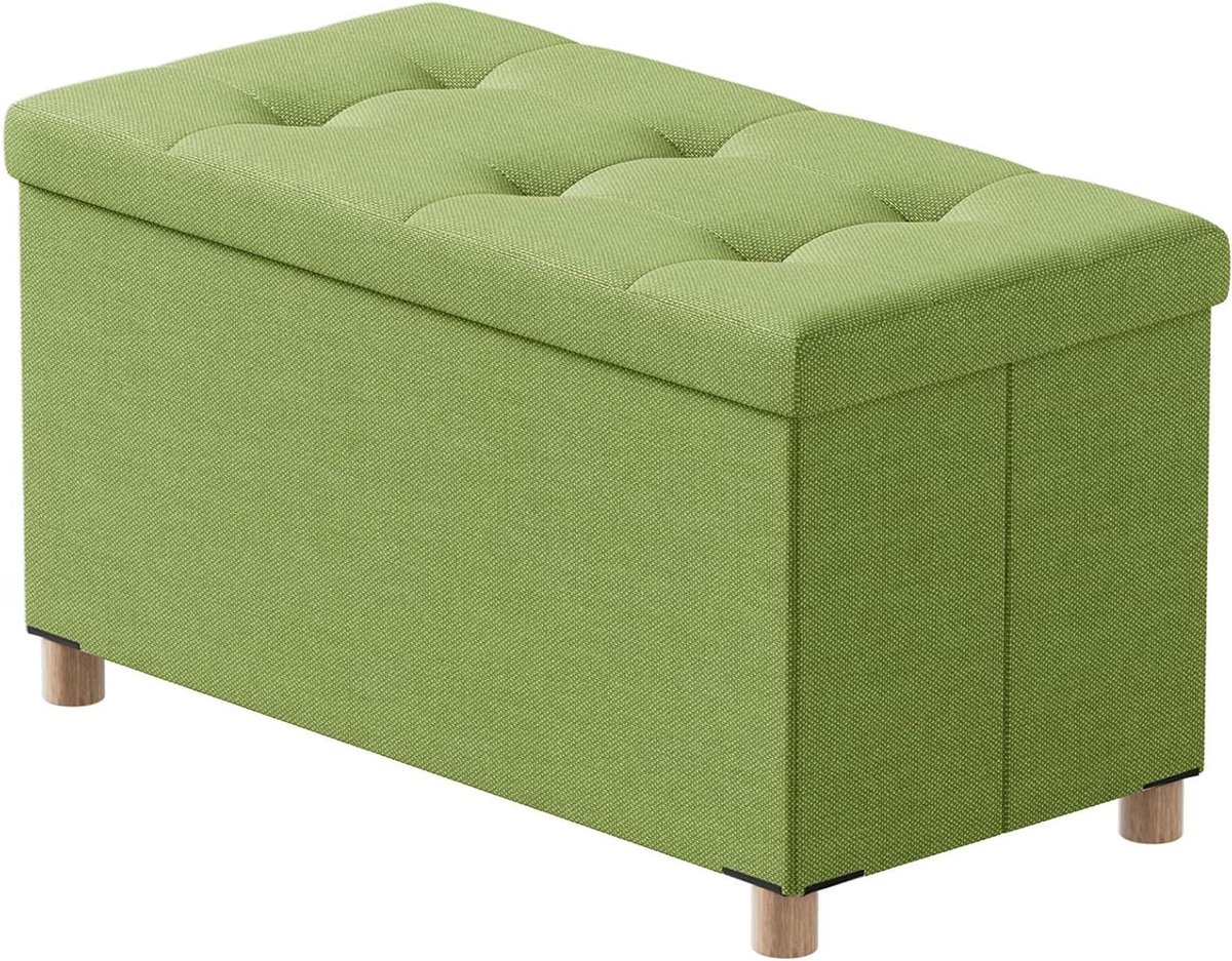 Opbergpoef - Ottomaanse kruk - Ruimte Organiseren - Met houten poten - 76 x 38 cm - Groen