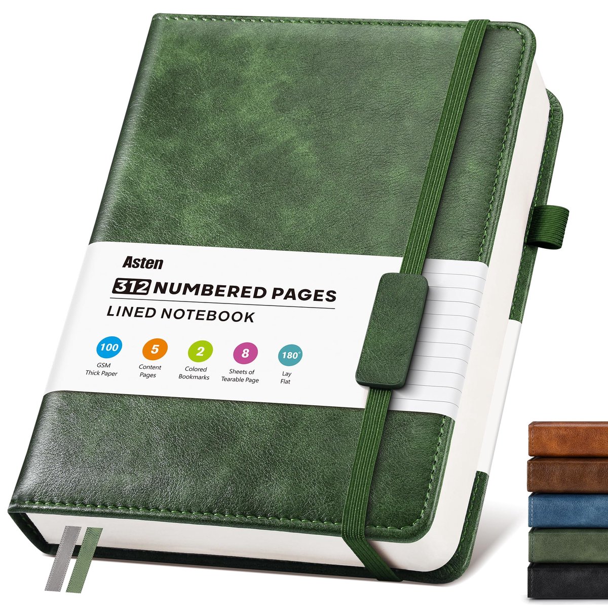 SnelShoppen - Leren Journal Notitieboek A5 - 312 Genummerde Bladzijden - 100GSM Dikke Papier - Hardcover Lined Notitieboek voor Werk, Zaken, Reizen en
