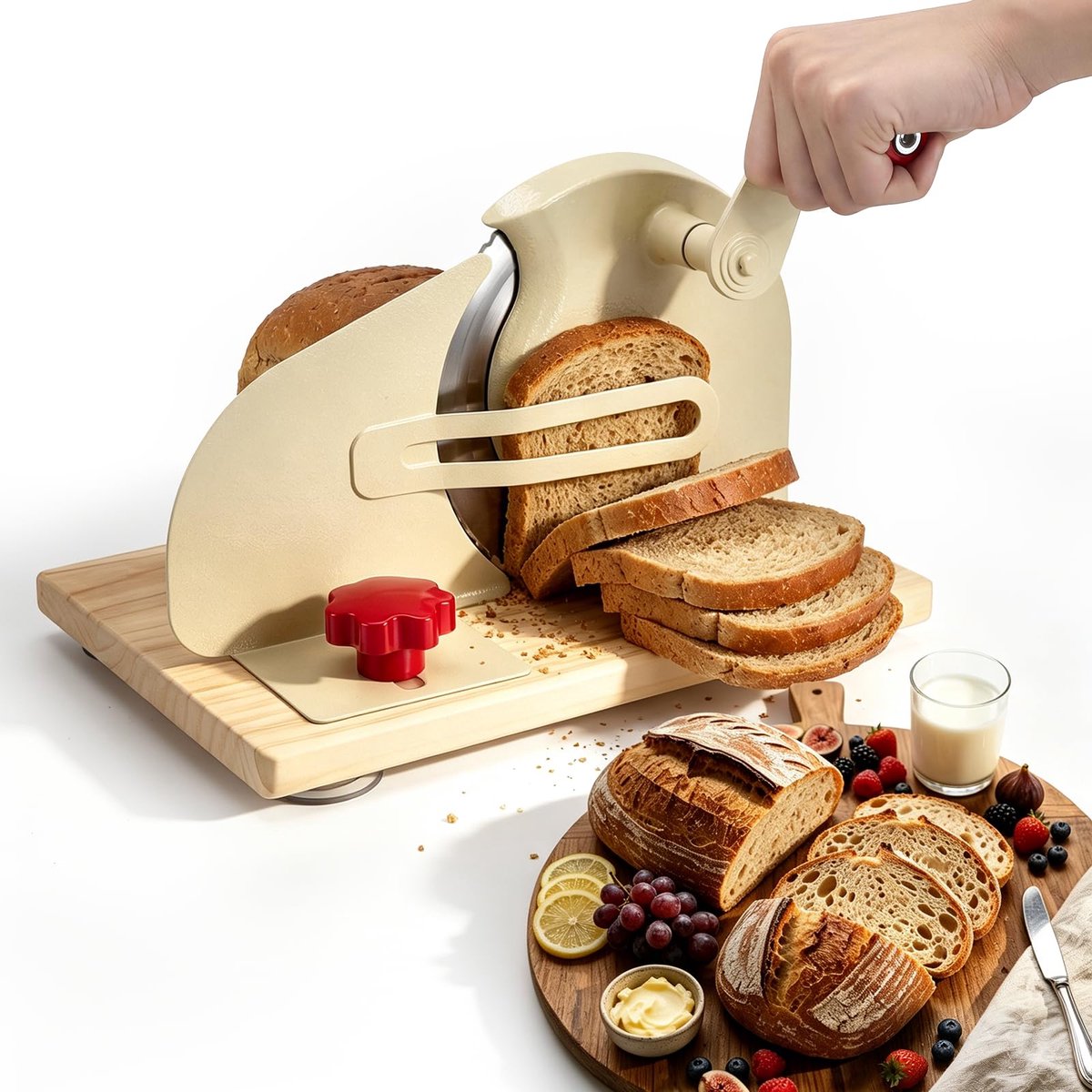 SnelShoppen - Handmatige Broodsnijmachine - Roestvrij Staal 304 - Instelbare Schijfdikte voor Brood, Kaas en Groenten - Keuken Accessoire voor Thuisge