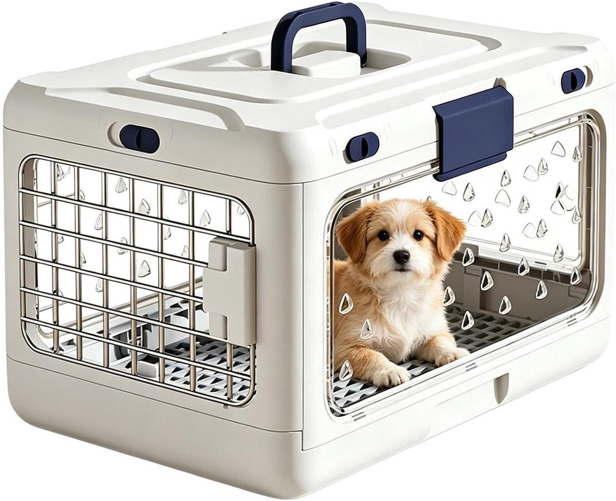Honden Transportbox - Reisbench Puppy - Huisdieren Vervoeren - Opvouwbaar Ontwerp - 50x32x31 cm - Wit