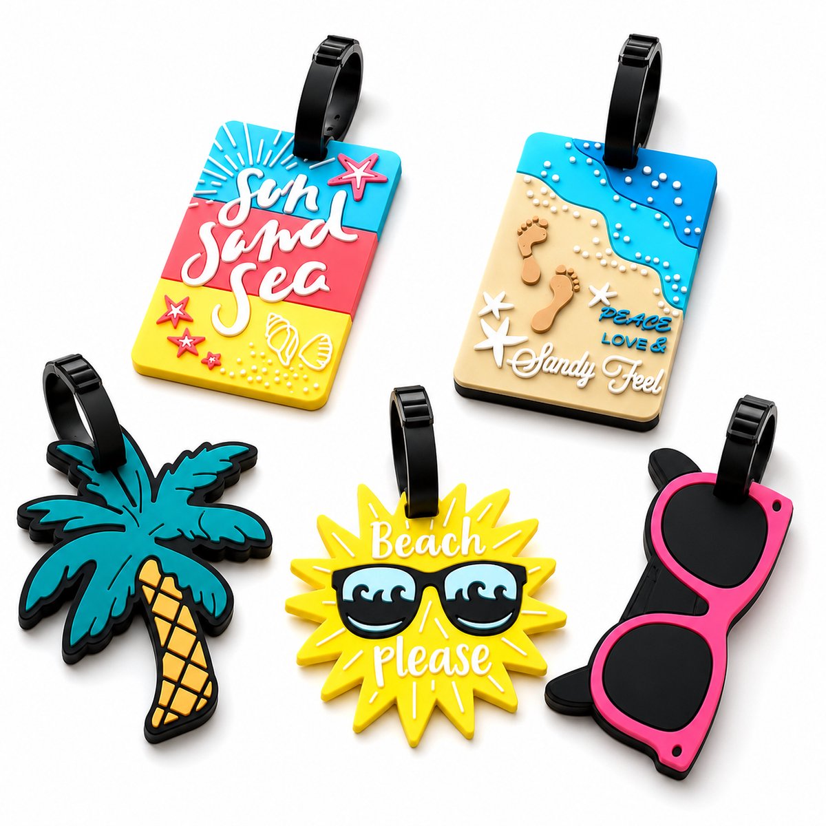 Bol.com BOTC Kofferlabels - Silicone Bagagelabel - 6 stuks Kofferlabel - Reisaccessoire - Kofferlabel voor Koffers - Meerdere Kl... aanbieding
