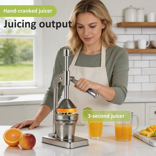 Handmatige sappers, roestvrij staal, handmatig bedienbare citruspers, XL sinaasappelpers, professionele fruitpers, citroenpers, sappers onderhoudsvrij en krachtig — afbeelding 3