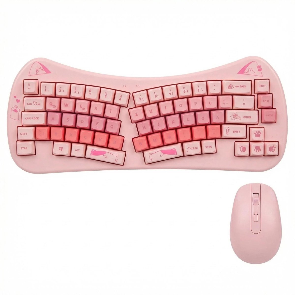 SnelShoppen - Draadloos Toetsenbord Muisset Ergonomisch 2,4 GHz QWERTZ Duitse Lay-out Roze voor PC Laptop Windows MacOS Linux - Perfect voor Thuis en