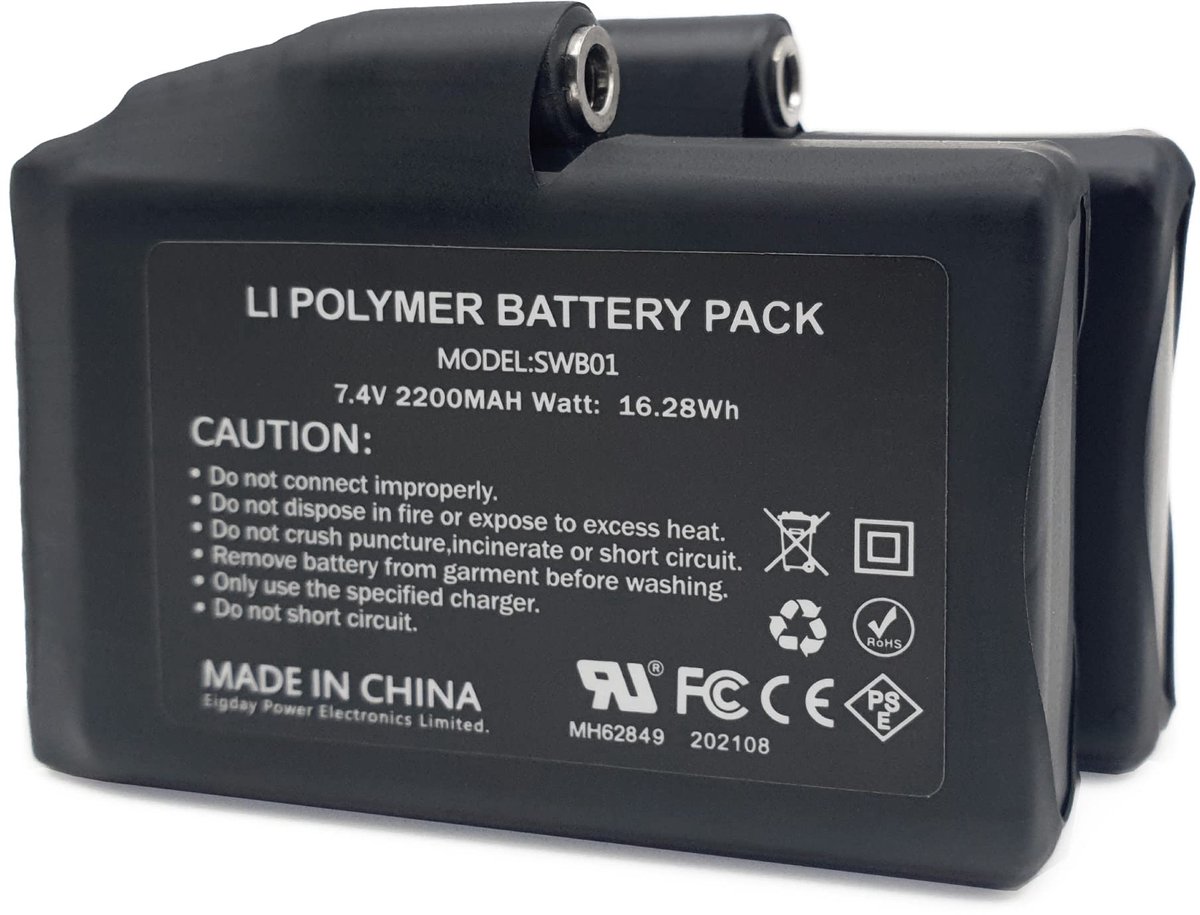 SnelShoppen - Pack van 2 Oplaadbare Batterijen voor Verwarmde Handschoenen en Sokken - Lithium-Polymeer 7,4V 2200mAh Vervangende Batterijen voor Kledi
