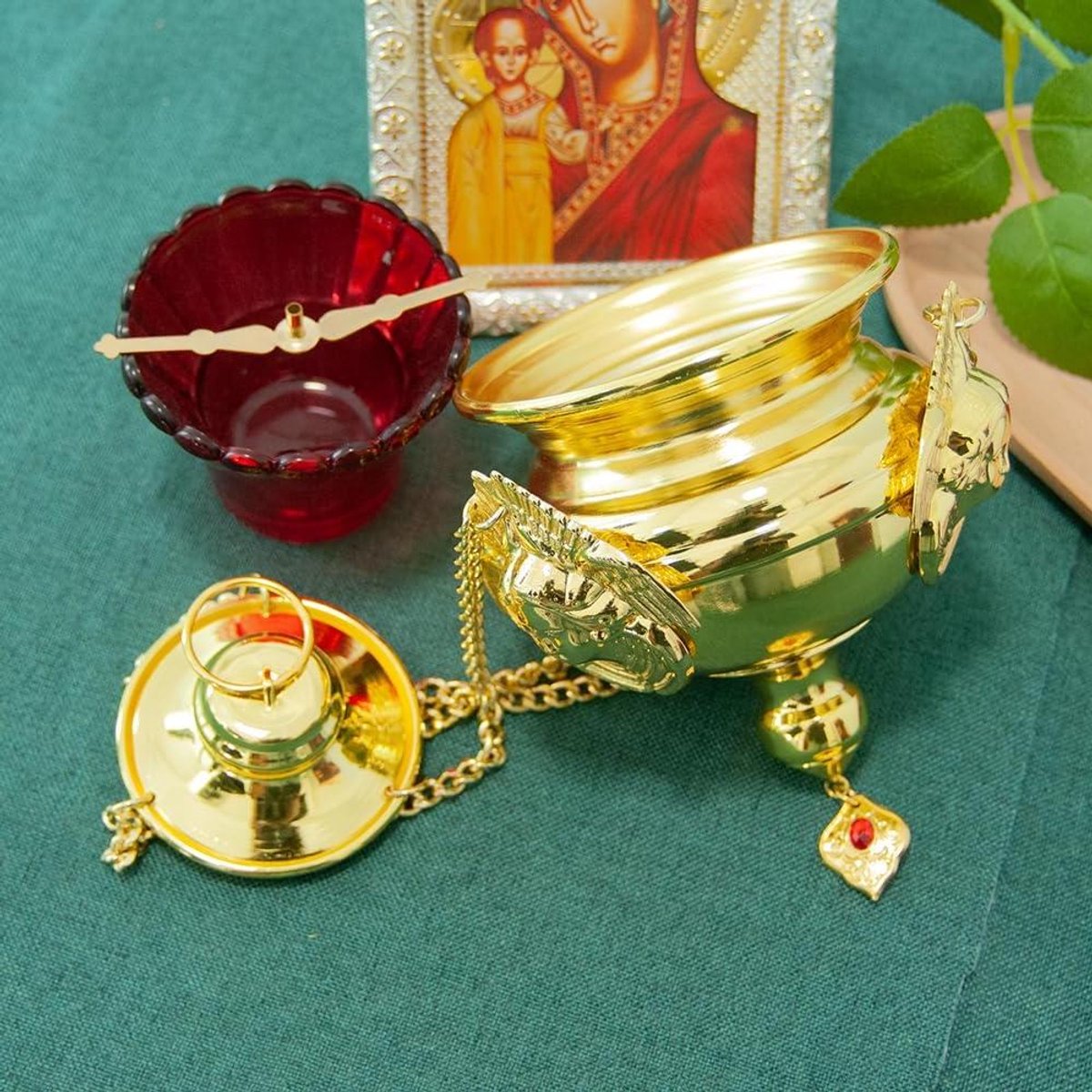 Orthodoxe Vigil Olielamp - Gebedslamp Ketting - Spirituele Sfeer Creëren - Engel Design - 71 cm - Goud