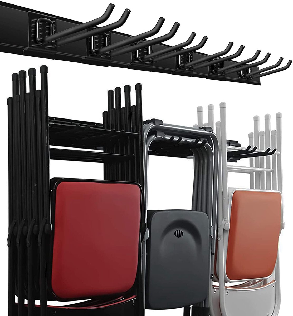 SnelShoppen - Heavy Duty Garage Opslag Tool Organizer Rack met 6 Haken - Muur Mount Rack Hanger voor Gereedschap - 48" Tracks - Max Belasting 255 Lbs