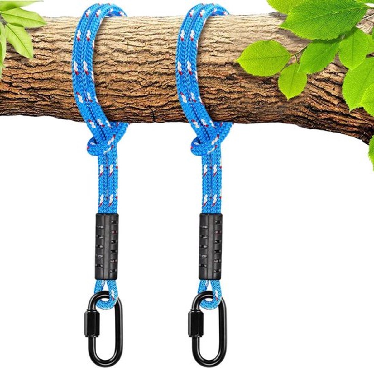 Boom Schommel Touw (2 stuks) met Hangmat Opknoping Riemen en Karabijnhaak - Voor Binnen en Buiten Schommelset - Blauw