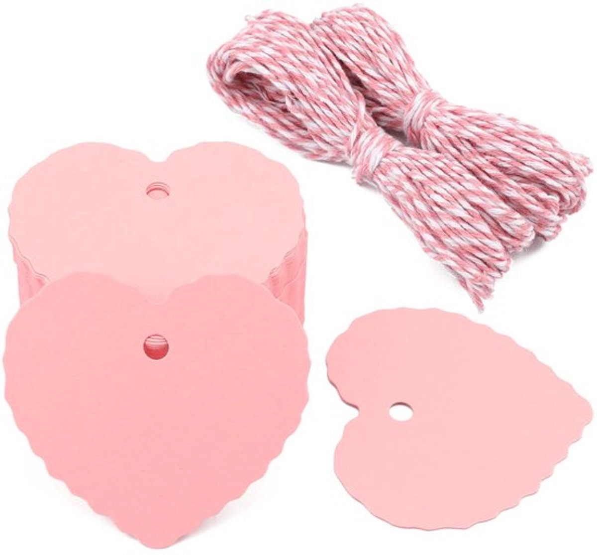 Cadeaulabels - Valentijnsdag - Hartvorm - Roze - Kraftpapier - 100 stuks - Etiketten met koord - Duurzaam en stijlvol