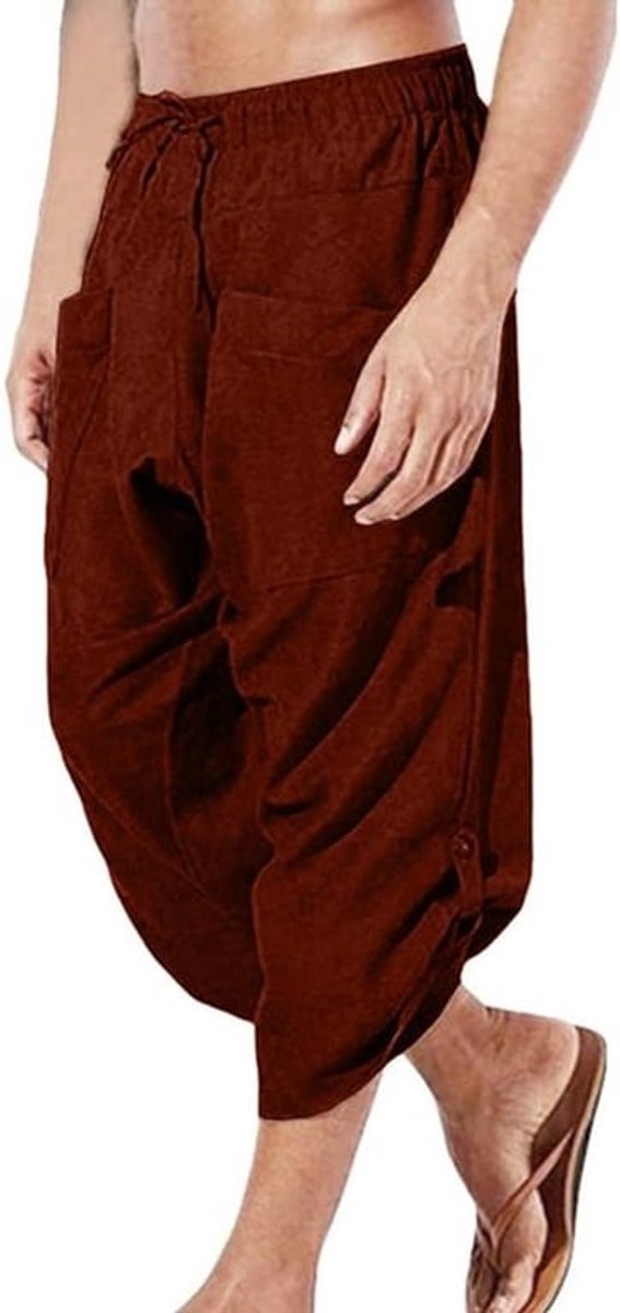Heren Broek Middeleeuws - Viking/Piraat Kostuum - Elastische Tailleband - Katoenmix - Trekkoord Sluiting - Enkelbandbroek - Kostuumbroek