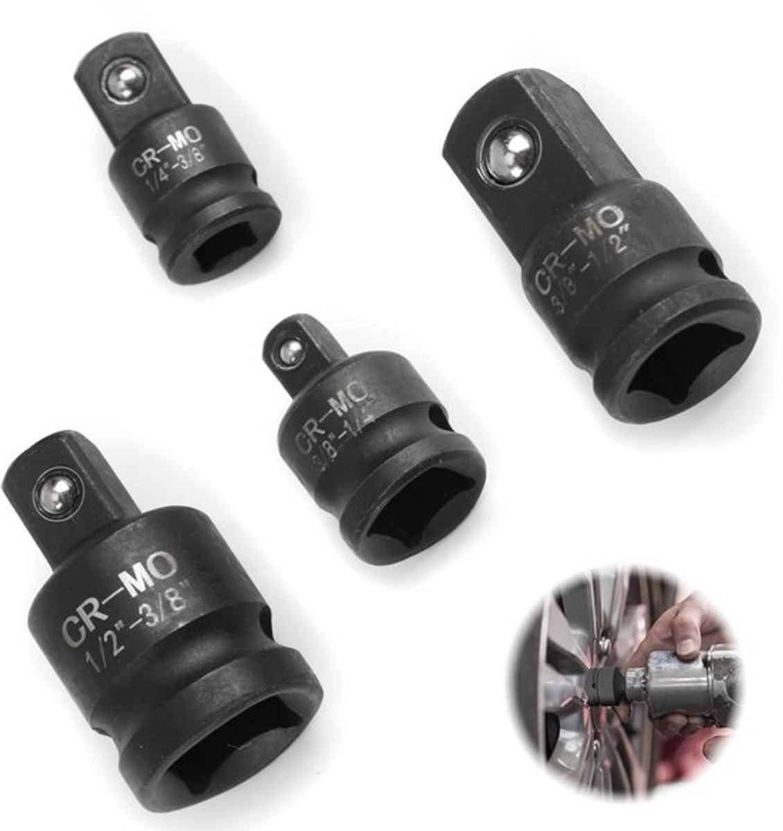 Dopsleuteladapter - 4-delige set - Ideaal voor klussen - 3/8"-1/4"-1/2" - Hoogwaardige kwaliteit - Voor professioneel gebruik