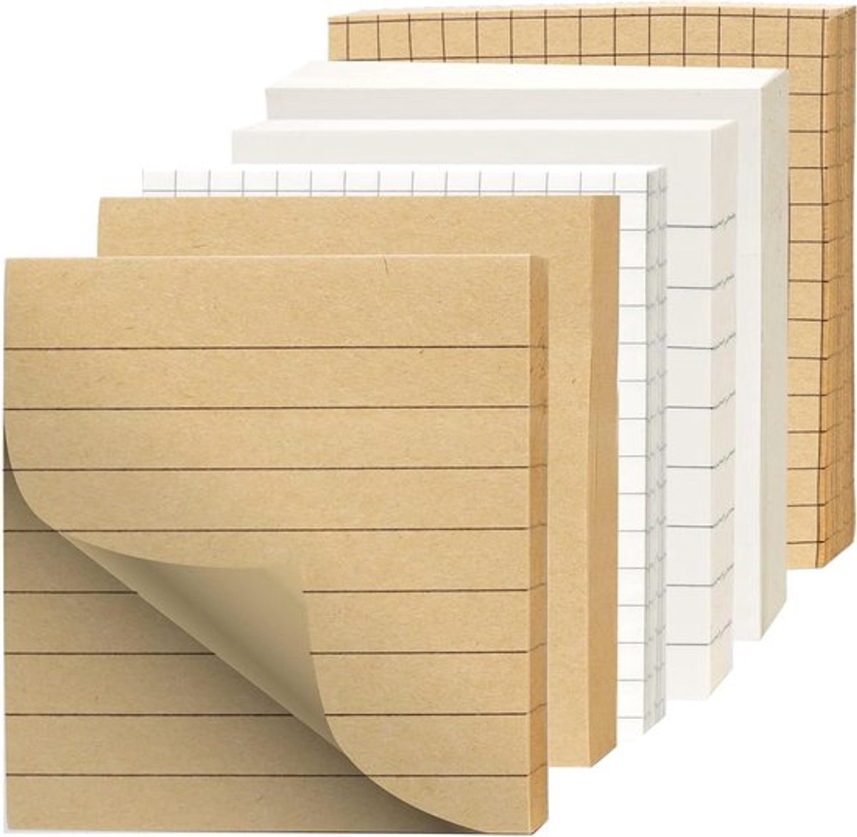 Zelfklevende notitieblaadjes 480 vellen 75x75 mm - Kraftpapier - Vierkante plaknotities - Wit en rundlederkleurig