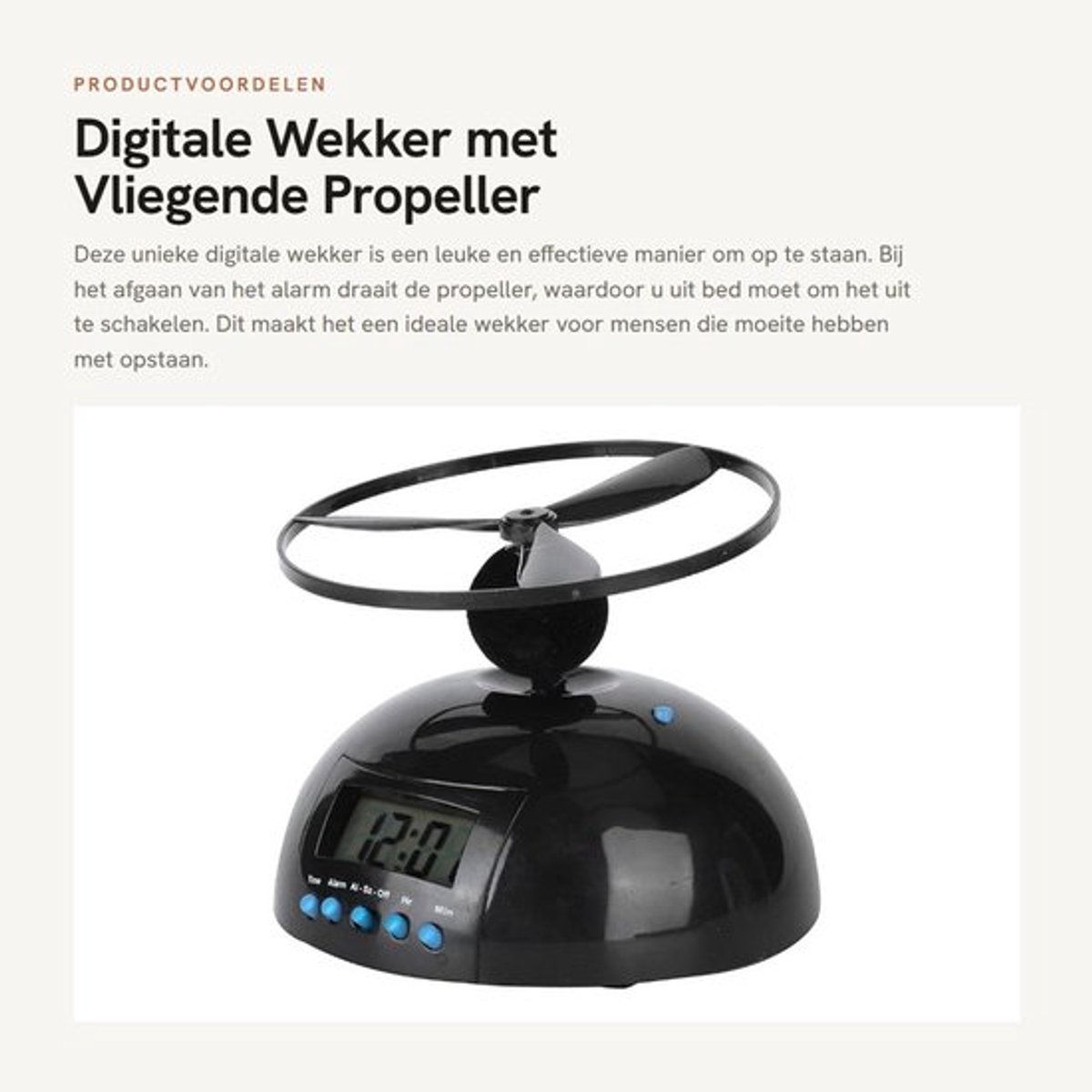 Wekker met Vliegende Propeller - Digitale Wekker - LCD Scherm - Draagbare Wekker - ABS Kunststof - Decoratie voor Slaapkamer - Alarmklok