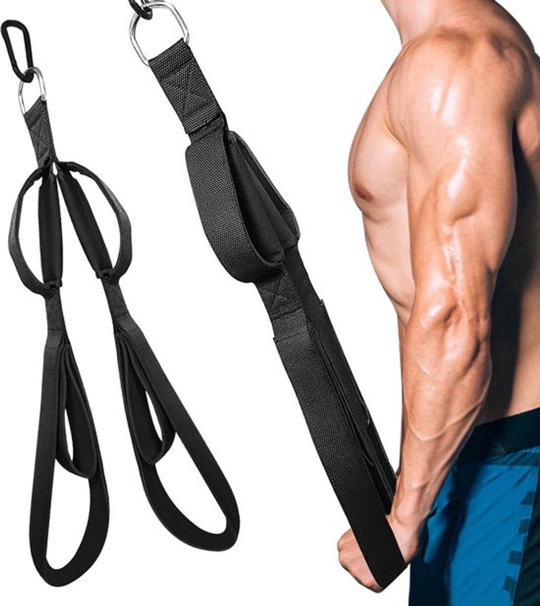 Triceps Touw Extra Lang - Tricep/Halter - Roeigreep - Fitness Accessoire - Ergonomisch - Antislip Handgrepen