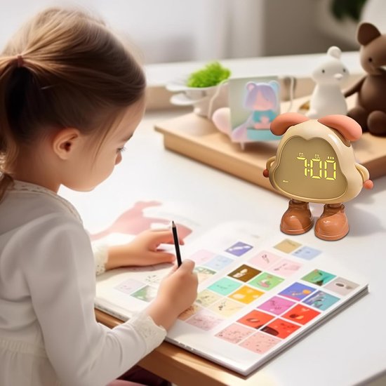 Kinderwekker Hond - Wekker Kinderen - Tijd Leren - Nachtlamp Functie - 12.5x4.6x12.33cm - Geel — afbeelding 3