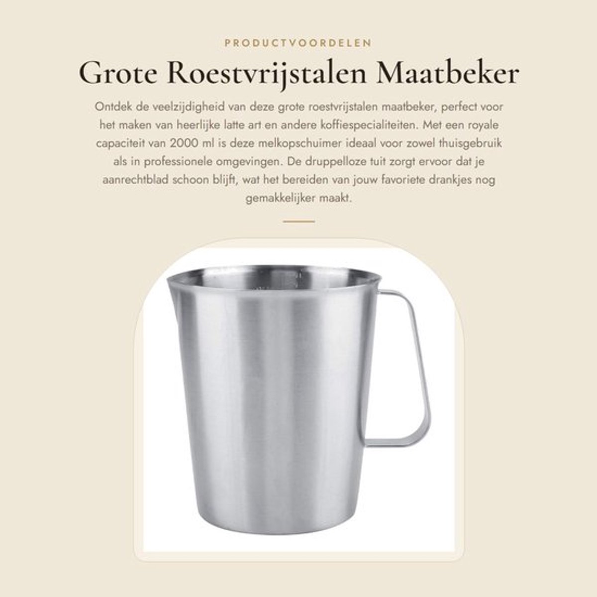 Maatbeker Roestvrij Staal 2000ml - Melkopschuimkan - Grote Melkkan - Druppelloze Tuit - Duidelijke Kalibratie - Handig in Gebruik