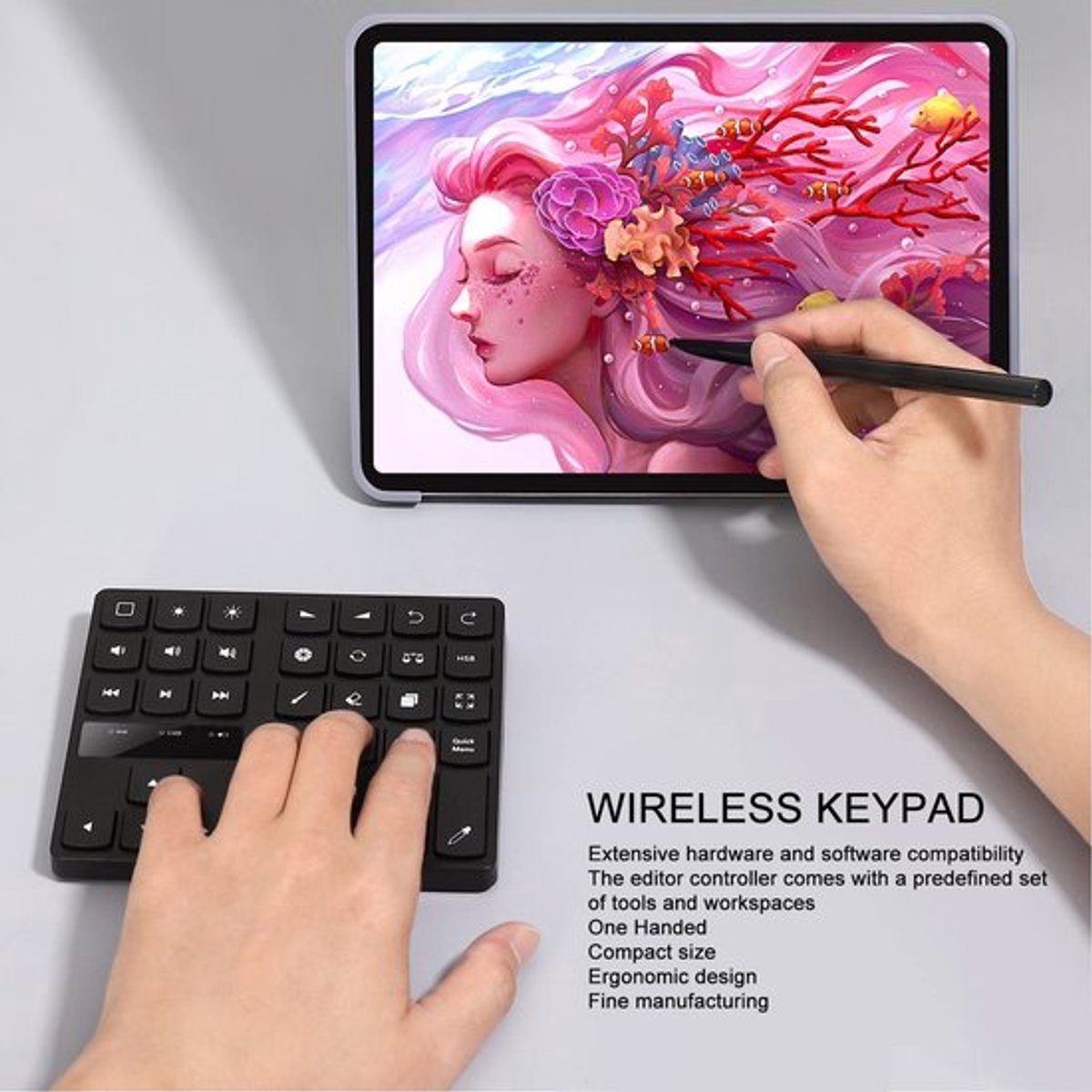 Draadloos Tekentoetsenbord - Ergonomisch - Compact formaat - Achtergrondverlichting - Geschikt voor Procreate - 35 Toetsen