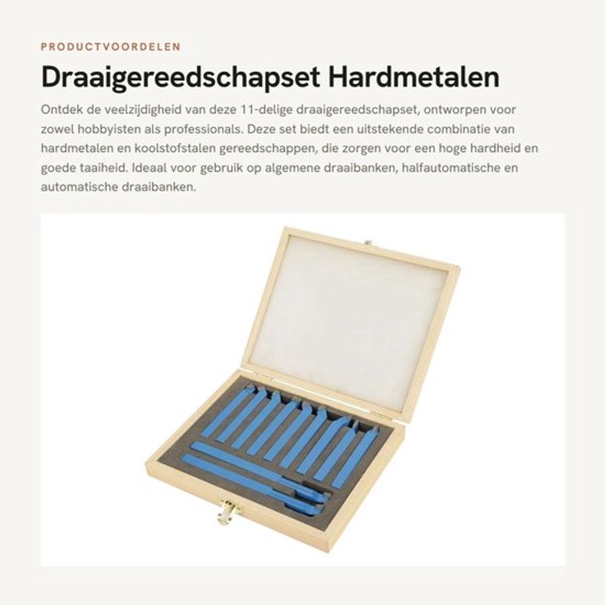 Puntsnijgereedschapset 11-delig - Draaibankgereedschap - Frezen/Snijden - Houten Koffer - Koolstofstaal/Hardmetaal - Hoge Hardheid - Draaigereedschapset